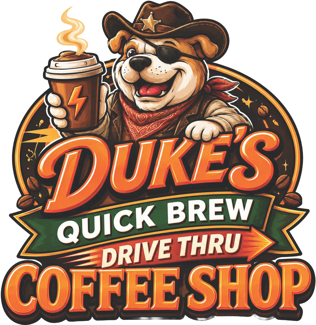 Duke's Quick Brew sheriff bulldog mascot